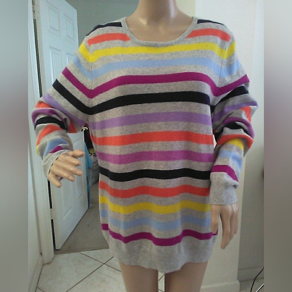 NWOT LUXURIOUS CASHMERE Charter Club Colorful Striped Sweater SZ. XL (OMG. SOFT) - Picture 1 of 7